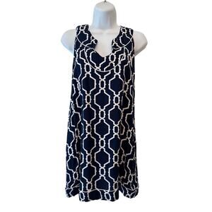 Escapada Women Blue and White Casual Swing Dress with Pockets S